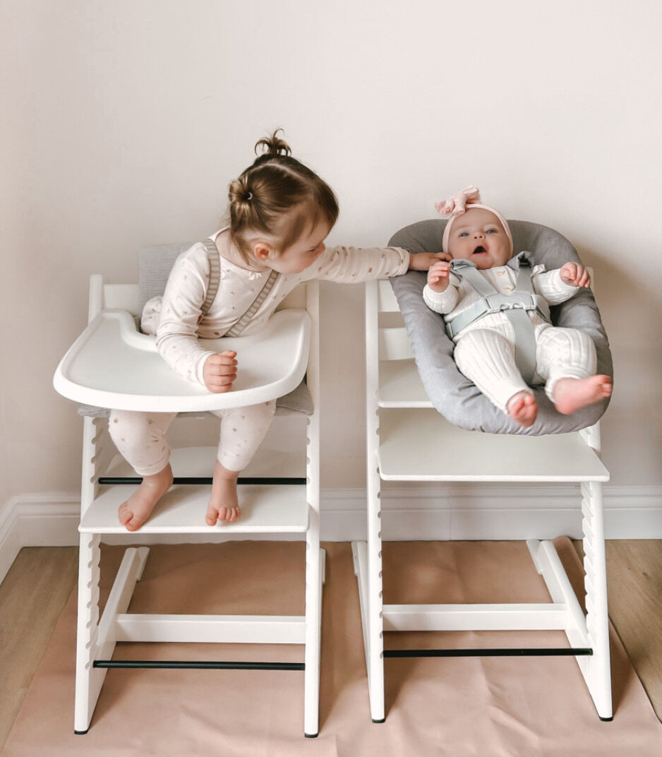 Tripp Trapp®® High Chair, White. Baby Set with Stokke Tray. Tripp Trapp® Newborn Set. US variant.